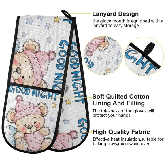 BZSMCE Oven Mitts Cute Cartoon Bear Sleeping Creative Pattern Resistant Kitchen Gloves
