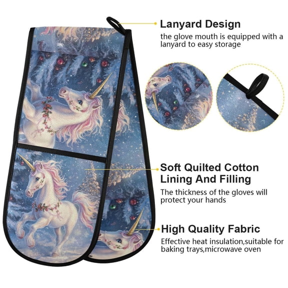 BZSMCE Oven Mitts Cute Christmas Unicorns Creative Pattern Resistant Kitchen Gloves