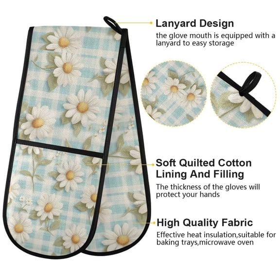 BZSMCE Oven Mitts Daisy Delight on Plaid Creative Pattern Resistant Kitchen Gloves