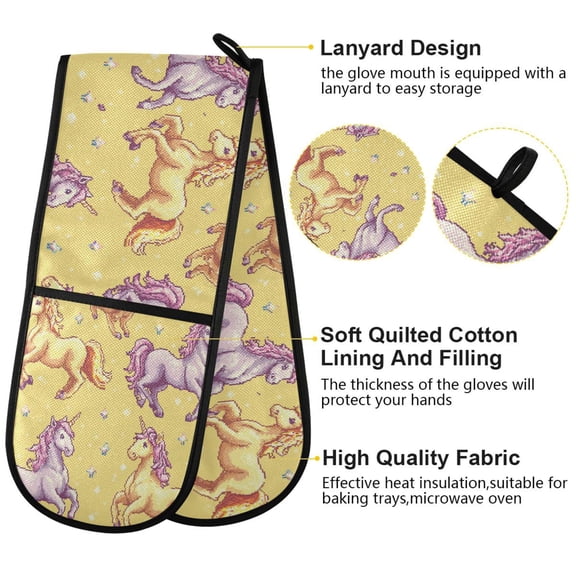 BZSMCE Oven Mitts Design Cut Unicorn Pattern Painting Creative Pattern Resistant Kitchen Gloves