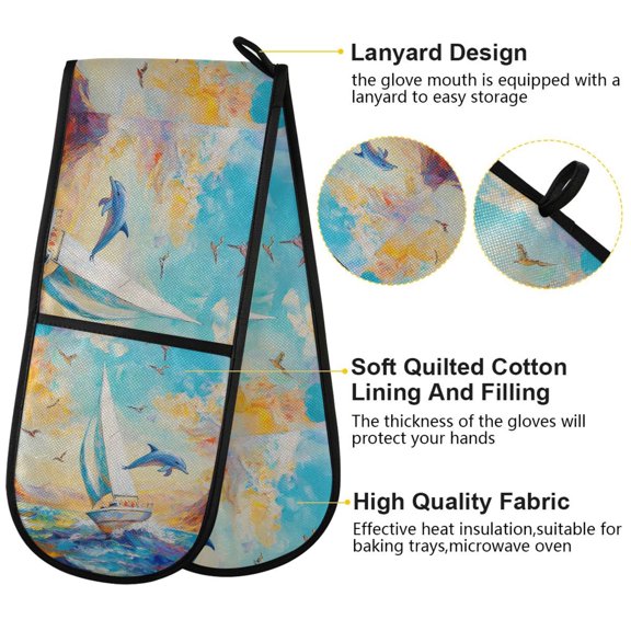 BZSMCE Oven Mitts Dolphin Dreams Creative Pattern Resistant Kitchen Gloves