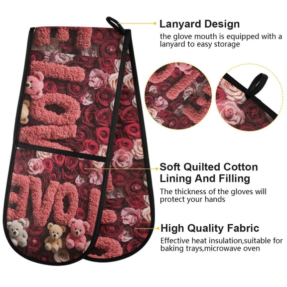 BZSMCE Oven Mitts Floral Love Creative Pattern Resistant Kitchen Gloves