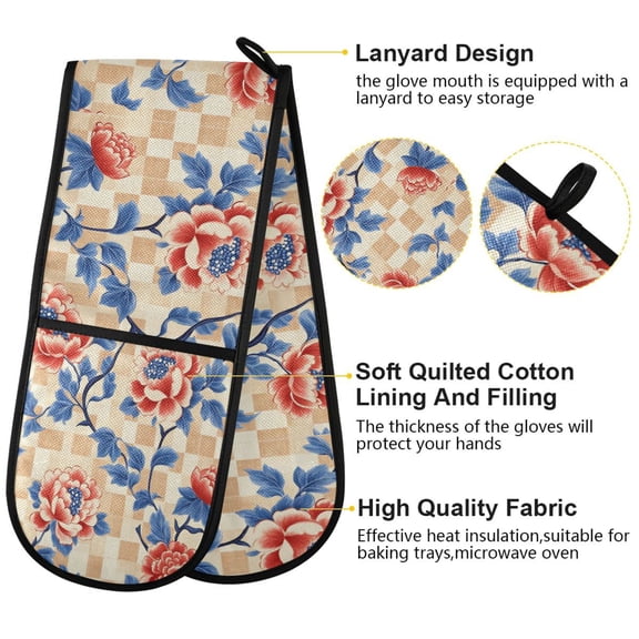 BZSMCE Oven Mitts Floral Peony Dreams Creative Pattern Resistant Kitchen Gloves