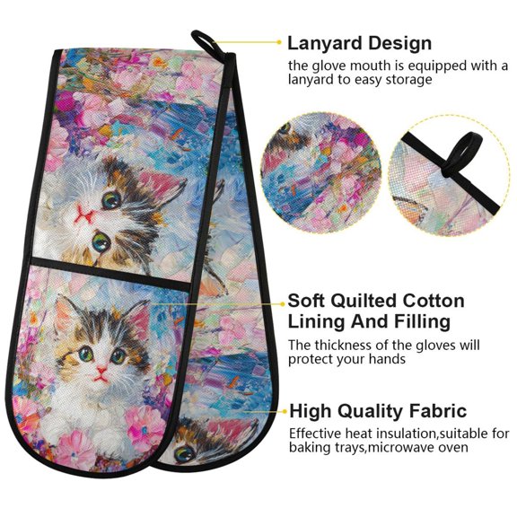 BZSMCE Oven Mitts Floral Whiskers Delight Creative Pattern Resistant Kitchen Gloves