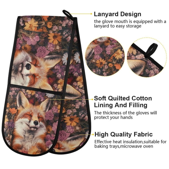 BZSMCE Oven Mitts Fox Plays in Flowers Creative Pattern Resistant Kitchen Gloves