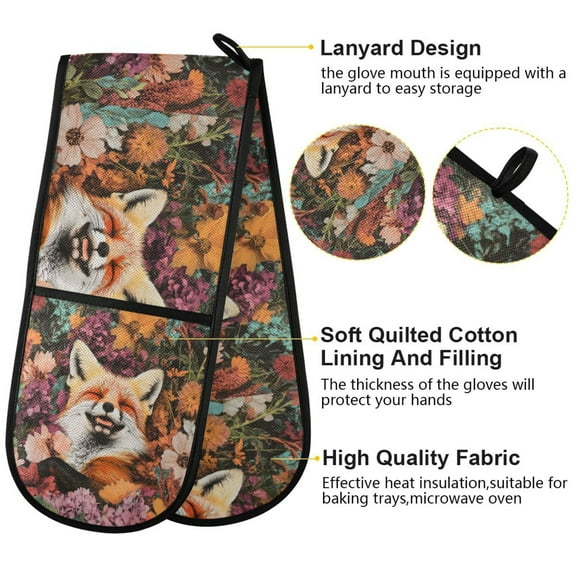 BZSMCE Oven Mitts Fox in Floral Creative Pattern Resistant Kitchen Gloves