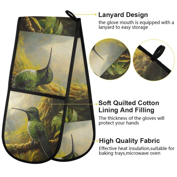 BZSMCE Oven Mitts Green Bird Creative Pattern Resistant Kitchen Gloves