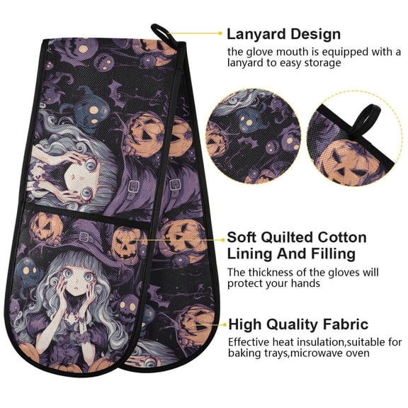 BZSMCE Oven Mitts Green Hair Witch Creative Pattern Resistant Kitchen Gloves