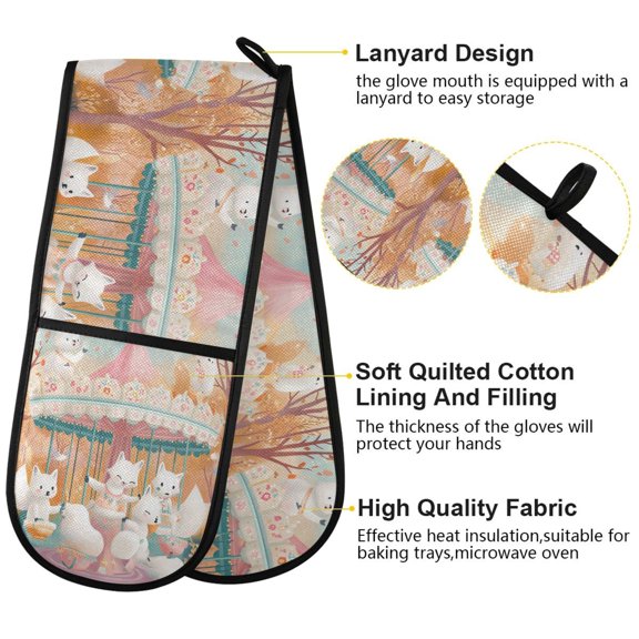 BZSMCE Oven Mitts Happy White Fox Creative Pattern Resistant Kitchen Gloves