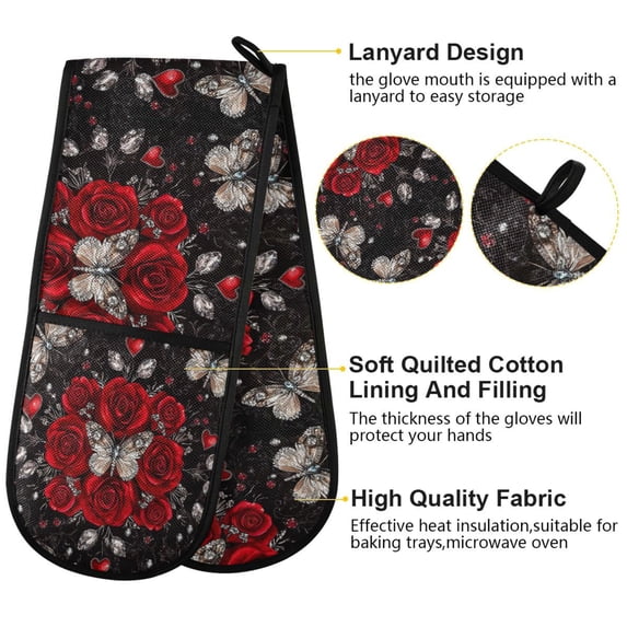 BZSMCE Oven Mitts Heartfelt Blooms Creative Pattern Resistant Kitchen Gloves
