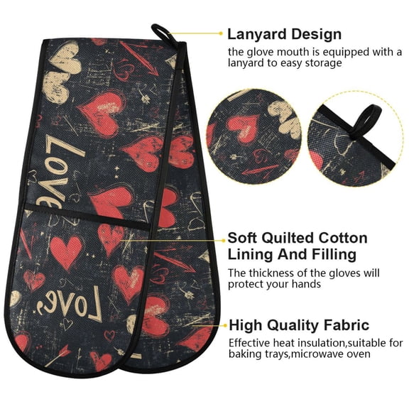 BZSMCE Oven Mitts Hearts Of Love Creative Pattern Resistant Kitchen Gloves
