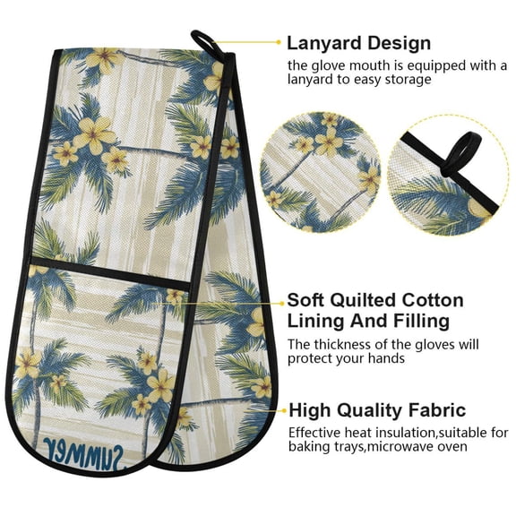 BZSMCE Oven Mitts Island Blooms Creative Pattern Resistant Kitchen Gloves