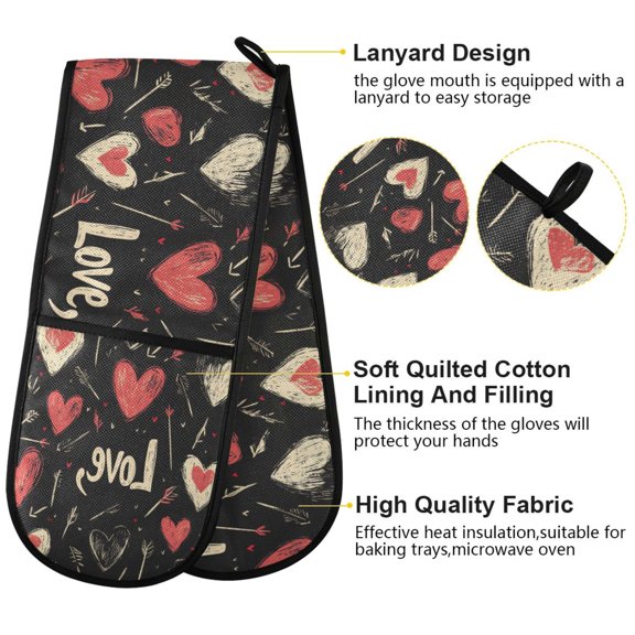 BZSMCE Oven Mitts Love Struck Creative Pattern Resistant Kitchen Gloves