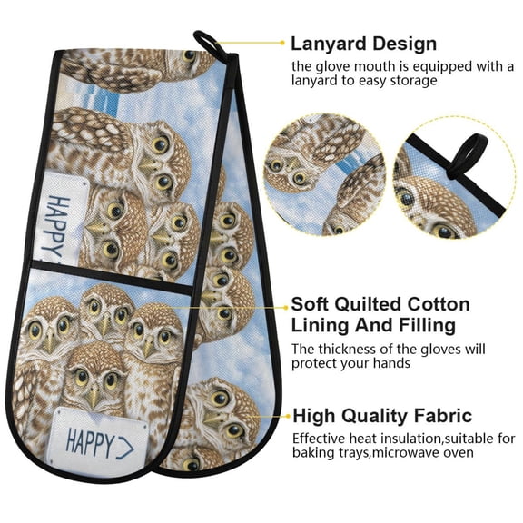 BZSMCE Oven Mitts Owls Hold in Happy Creative Pattern Resistant Kitchen Gloves