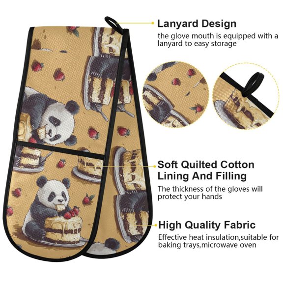BZSMCE Oven Mitts Panda Eat Cake Creative Pattern Resistant Kitchen Gloves