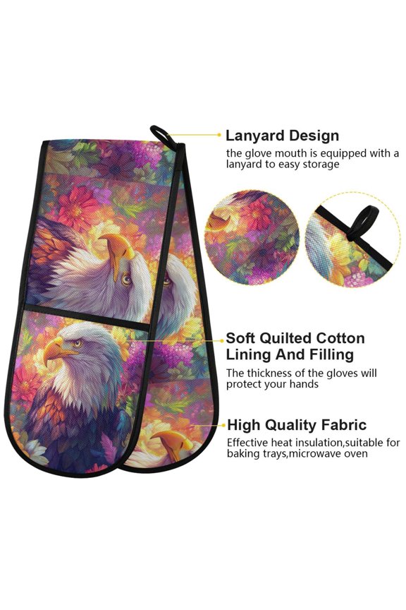 Oven Mitts Raptor Surrounded by Flowers Creative Pattern Resistant Kitchen Gloves
