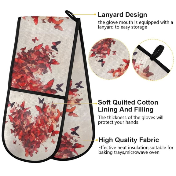BZSMCE Oven Mitts Red Butterfly Heart Creative Pattern Resistant Kitchen Gloves
