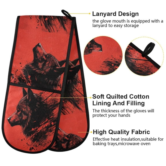 BZSMCE Oven Mitts Red Wolf Head Creative Pattern Resistant Kitchen Gloves