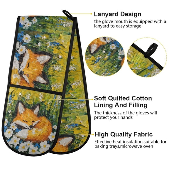 BZSMCE Oven Mitts Sleeping Fox Among Flowers Creative Pattern Resistant Kitchen Gloves