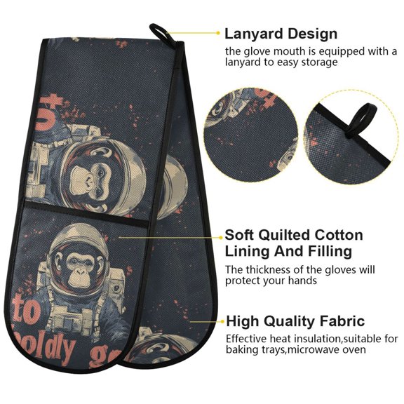 BZSMCE Oven Mitts Space Monkey Plainting Creative Pattern Resistant Kitchen Gloves