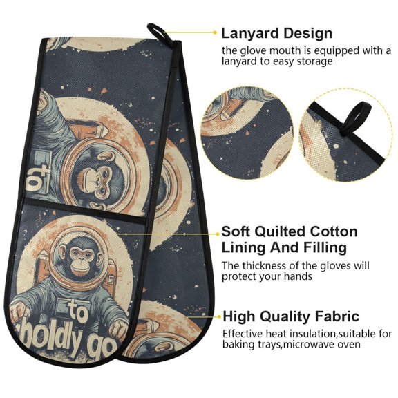 BZSMCE Oven Mitts Space Monkey Print Creative Pattern Resistant Kitchen Gloves