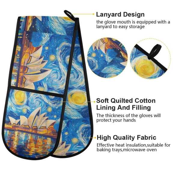 BZSMCE Oven Mitts Starlit Symphony Creative Pattern Resistant Kitchen Gloves