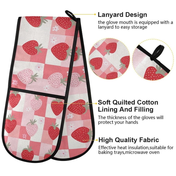 BZSMCE Oven Mitts Strawberry Delight Creative Pattern Resistant Kitchen Gloves