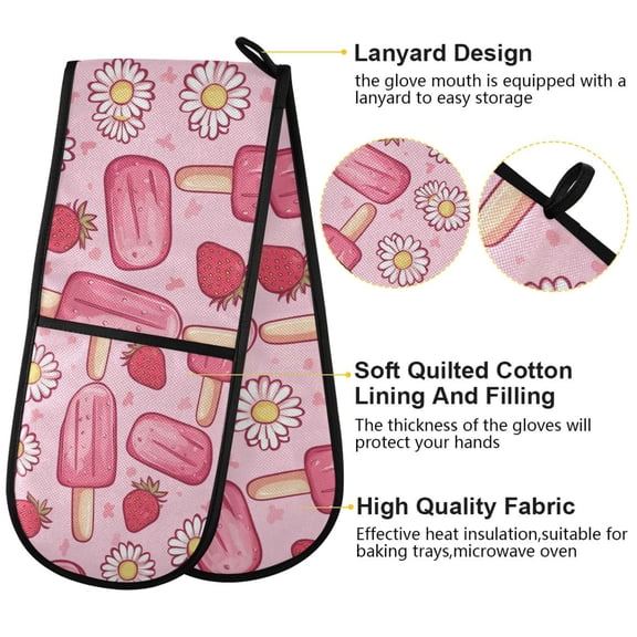 BZSMCE Oven Mitts Summer Popsicle Delight Creative Pattern Resistant Kitchen Gloves