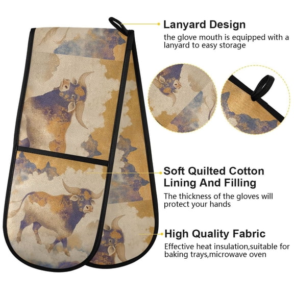 BZSMCE Oven Mitts The Ethereal Bull Creative Pattern Resistant Kitchen Gloves