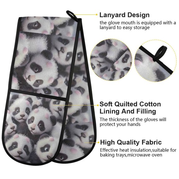 BZSMCE Oven Mitts The Panda Gathering Creative Pattern Resistant Kitchen Gloves