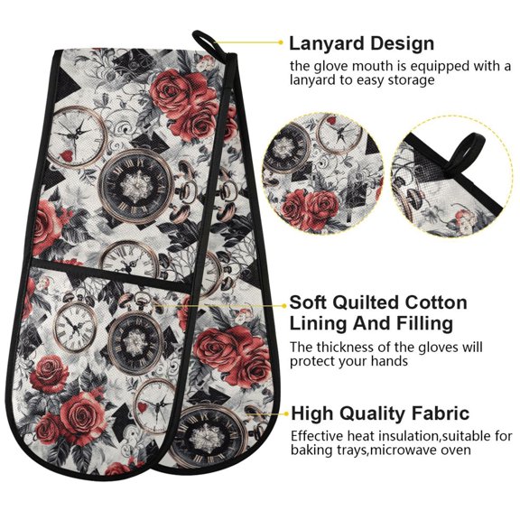 BZSMCE Oven Mitts Timeless Blossoms Creative Pattern Resistant Kitchen Gloves
