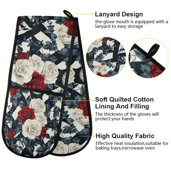 BZSMCE Oven Mitts Timeless Elegance Creative Pattern Resistant Kitchen Gloves