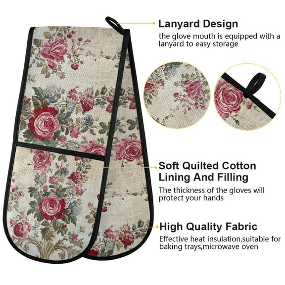 BZSMCE Oven Mitts Timeless Floral Elegance Creative Pattern Resistant Kitchen Gloves