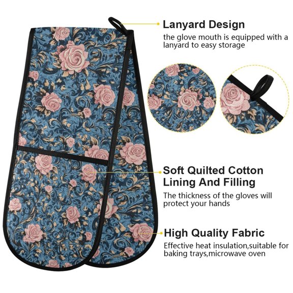 BZSMCE Oven Mitts Timeless Roses on Azure Creative Pattern Resistant Kitchen Gloves