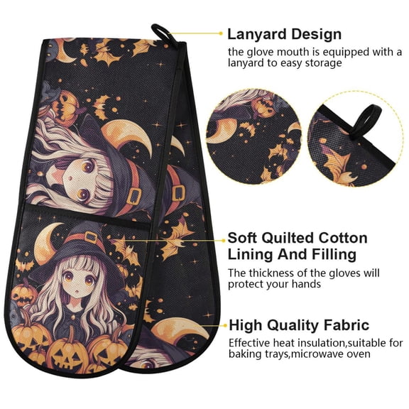 BZSMCE Oven Mitts Vibrant Anime Witch Creative Pattern Resistant Kitchen Gloves