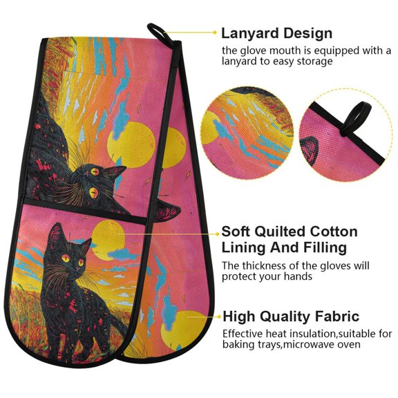 BZSMCE Oven Mitts Vibrant Feline Dreams Creative Pattern Resistant Kitchen Gloves