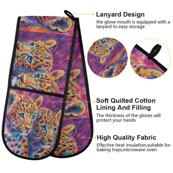 BZSMCE Oven Mitts Vibrant Leopard Duo Creative Pattern Resistant Kitchen Gloves