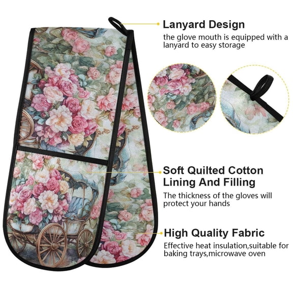 BZSMCE Oven Mitts Victorian Carriage with Roses Creative Pattern Resistant Kitchen Gloves