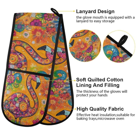 BZSMCE Oven Mitts Whimsical Flamingo Delight Creative Pattern Resistant Kitchen Gloves