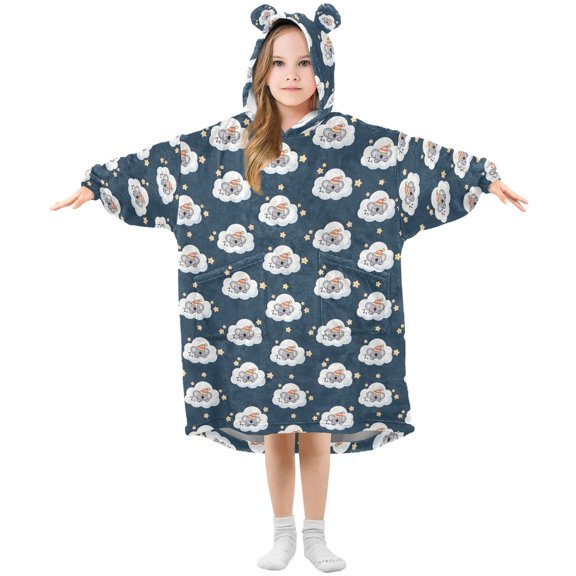 BZSMCE Oversized Hooded Wearable Blanket Wrap Bear Sloth Sleeping Pattern Printed Double-Sided Plush Lounge Robe Machine Washable