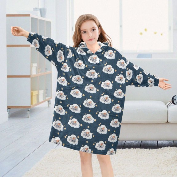 BZSMCE Oversized Hooded Wearable Blanket Wrap Bear Sloth Sleeping Pattern Printed Double-Sided Plush Lounge Robe Machine Washable