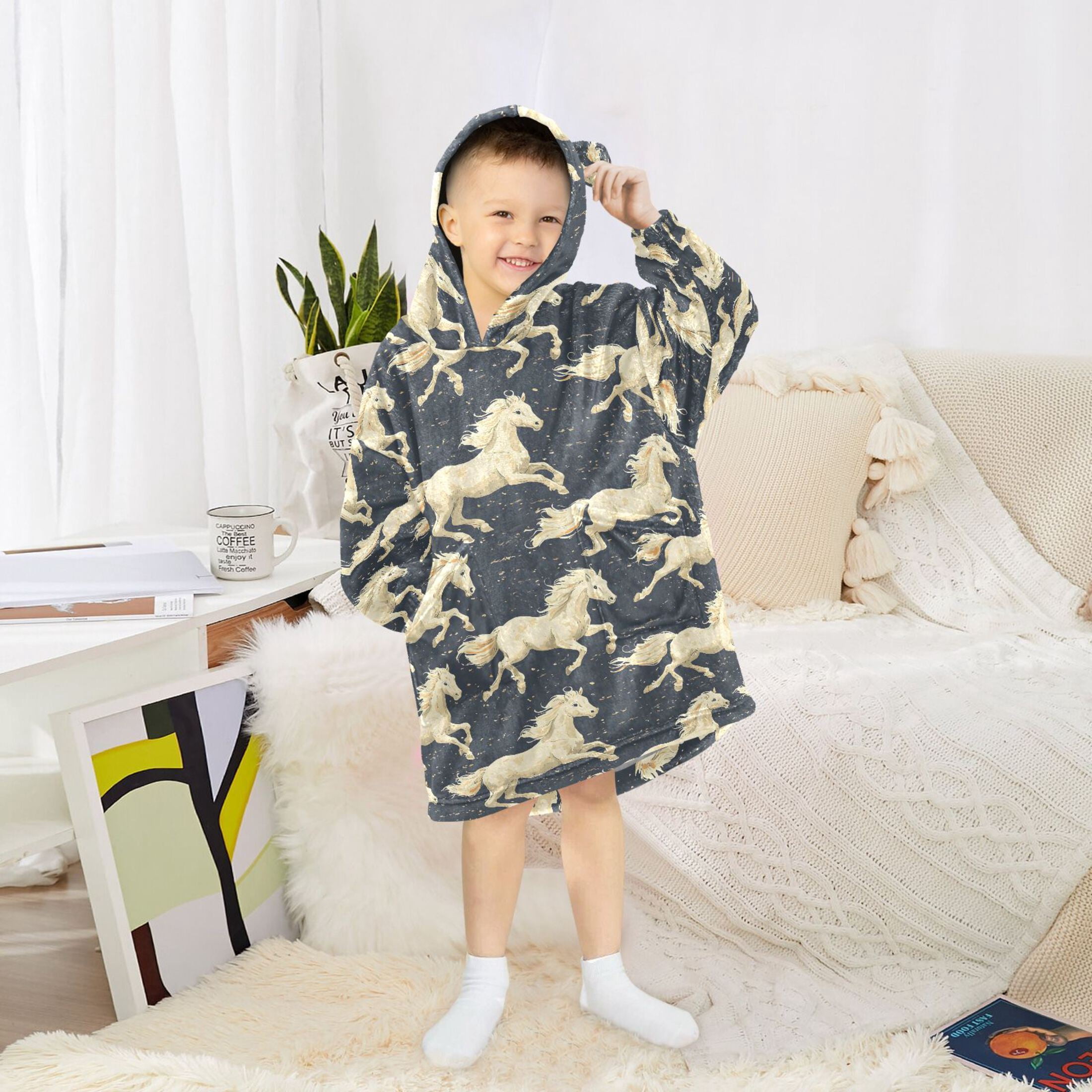 Ber Pattern BZSMCE Oversized Hooded Wearable Blanket Wrap Bear White Horse Pattern ...