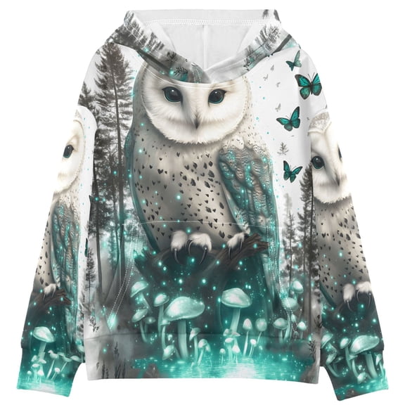 BZSMCE Owl Print Hoodie Casual Pullover Sweatshirt With Kangaroo Pocket