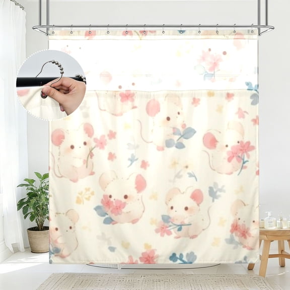 BZSMCE Pale Mouse Pattern Bathroom Shower Curtain Set with Hooks Waterproof Double Layer Fabric 7278 Inch
