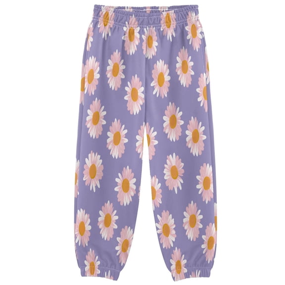 BZSMCE Pastel Purple Backgr Pattern Print Elastic Waist Jogger Pants Lightweight Wind Resistant Casual Athletic Trousers with Cuffed Ankles & Side Pockets