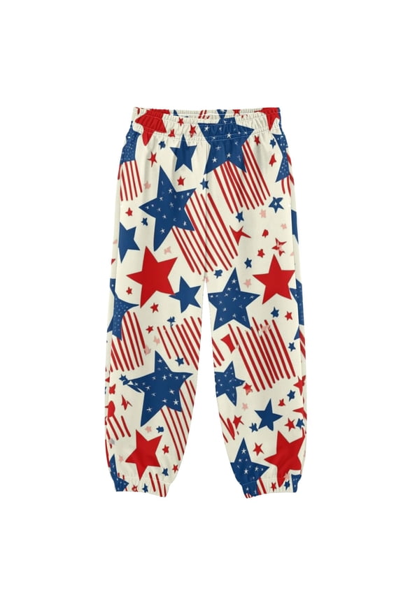 BZSMCE Patriotic Star Stripe Print Elastic Waist Jogger Pants Lightweight Wind Resistant Casual Athletic Trousers with Cuffed Ankles & Side Pockets