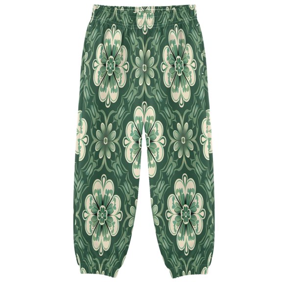 BZSMCE Pattern Green Tile Pattern Print Elastic Waist Jogger Pants Lightweight Wind Resistant Casual Athletic Trousers with Cuffed Ankles & Side Pockets