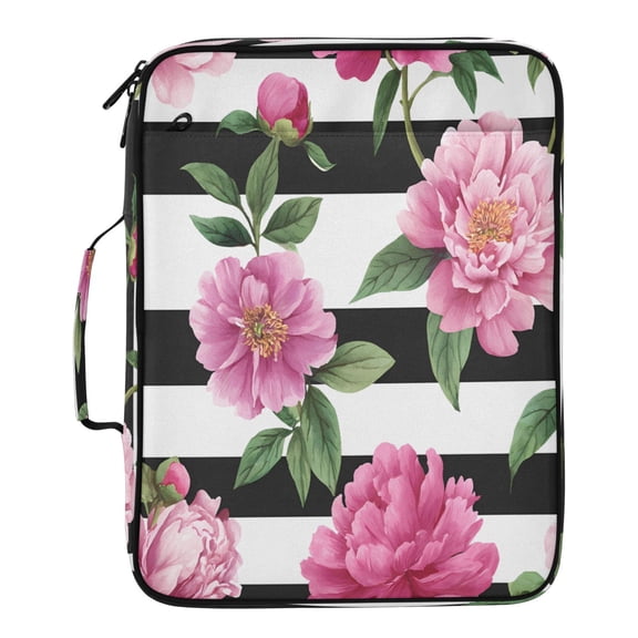 BZSMCE Peony Flower Black and White Striped Pattern Pattern Water-Resistant Filing Folder Binder Organizer Keeper 1.2 Inch 3-Ring 7-Pocket Expanding File