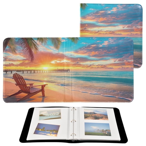 BZSMCE Photo Album Book Scrapbooking Beach Sunset with Palm Trees Printed Picture Album
