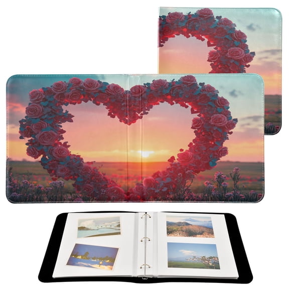BZSMCE Photo Album Book Scrapbooking Heart Shaped Floral Wreath Sunset Printed Picture Album